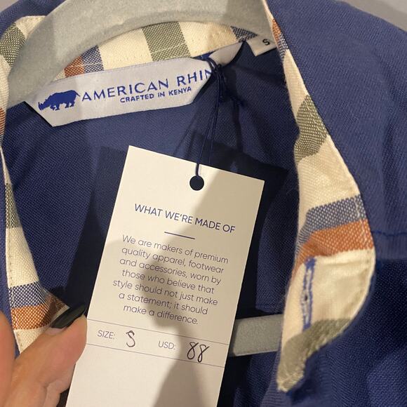 American Rhino Anthro 100% Kikoy Cotton Long Sleeve Button Down Shirt Men Sz S - Picture 3 of 9